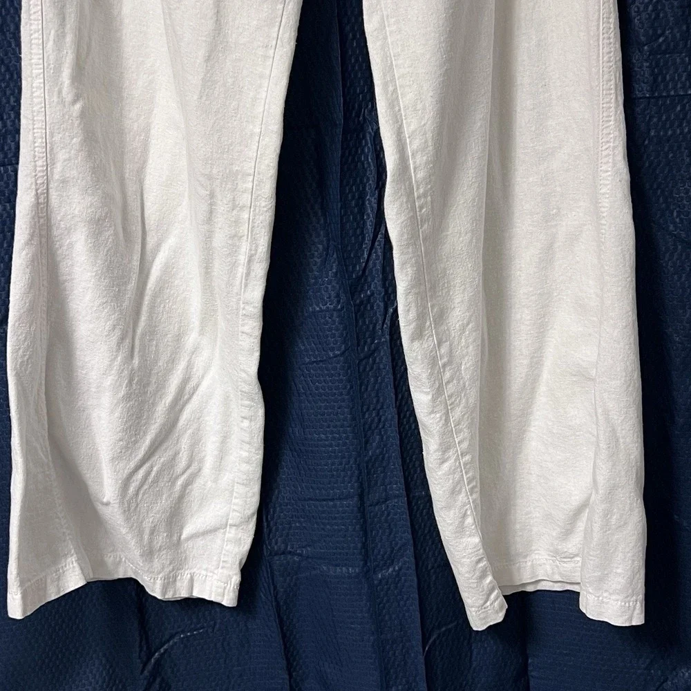 Kiss & Cry Linen Pants Large Ivory Wide Leg Casual Flowy Beach‎ Money Luxury EC